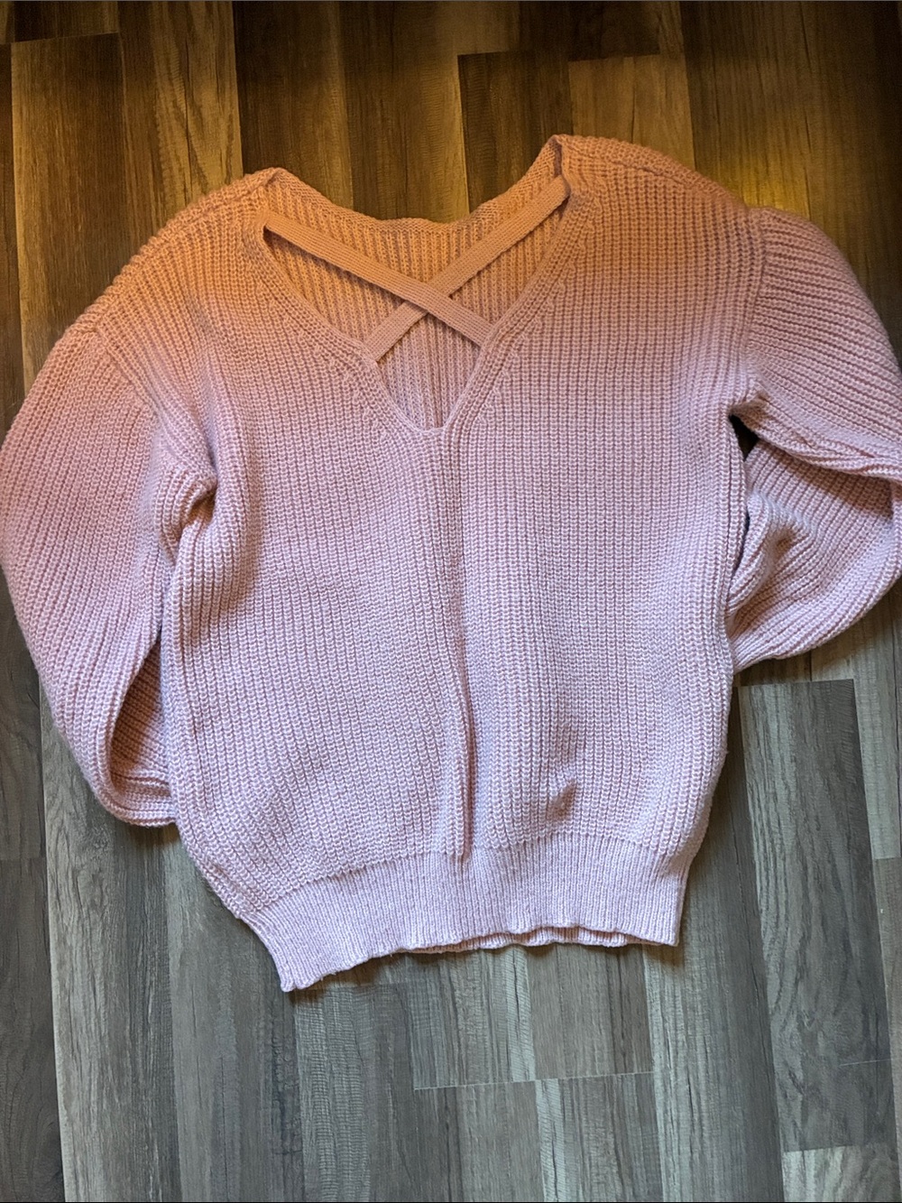 BOGO FREE-Women’s Soft Pink Sweater W/Cute Chris Cross Back- Size Medium